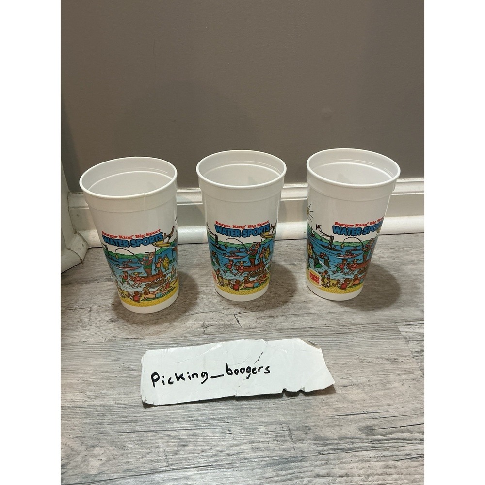 3 Vintage 1990 Burger King Big Sport Water Sports Plastic‎ Cup - Made in USA
